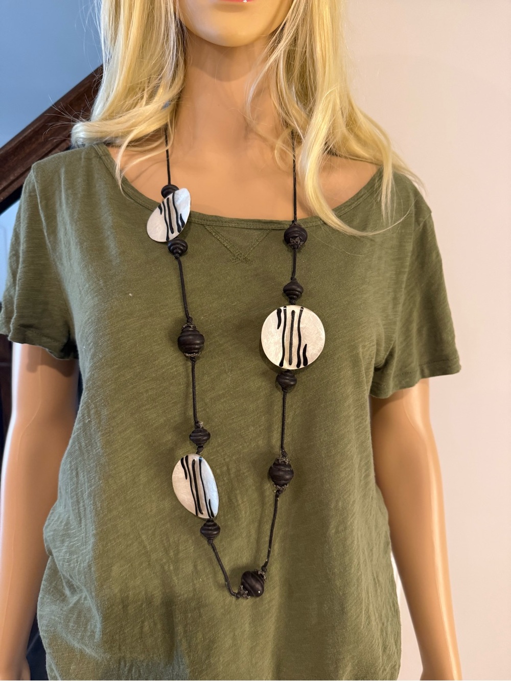 Laila Rowe Black and White  Disc Long Necklace
